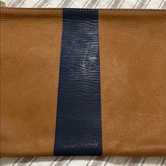 Clare Vivier Brown Suede with Navy Stripe pouch / clutch - Picture 2 of 9
